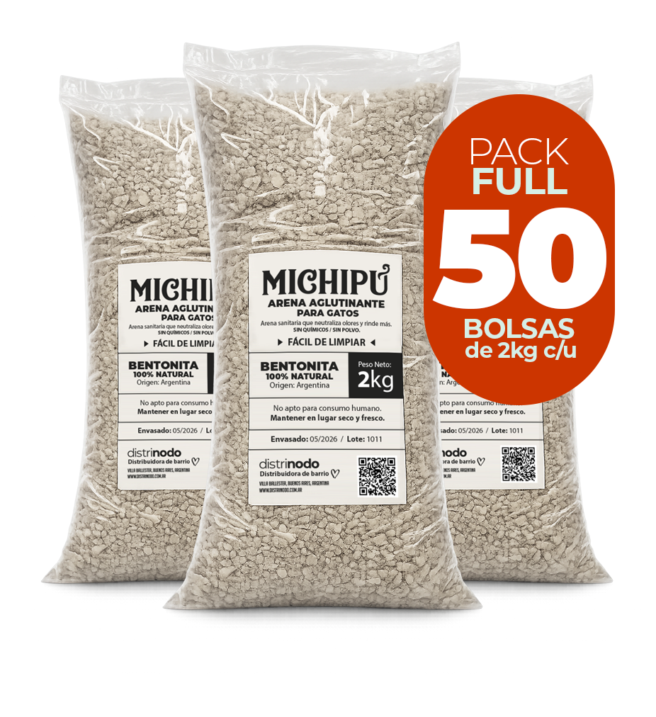 Michipú pack mayorista x50 bolsas de 2kg – 100kg de arena sanitaria, máximo margen para distribuidores